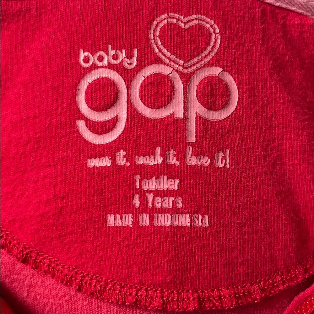 GAP Kids Sz 4 Pink Heart Red velour Hoodie full zipper pockets Valentines Day - Picture 5 of 6